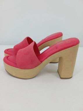 FrancoSarto Women's pink/ coral Suede Mule Sandals